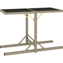 vidaXL Tuintafel 110x53x72 cm glas en poly rattan beige