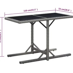 vidaXL Tuintafel 110x53x72 cm glas en poly rattan antraciet