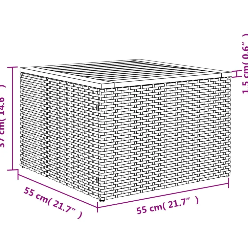 vidaXL Tuintafel 55x55x37 cm poly rattan en acaciahout grijs