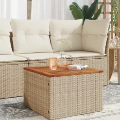 vidaXL Tuintafel 55x55x37 cm poly rattan en acaciahout beige