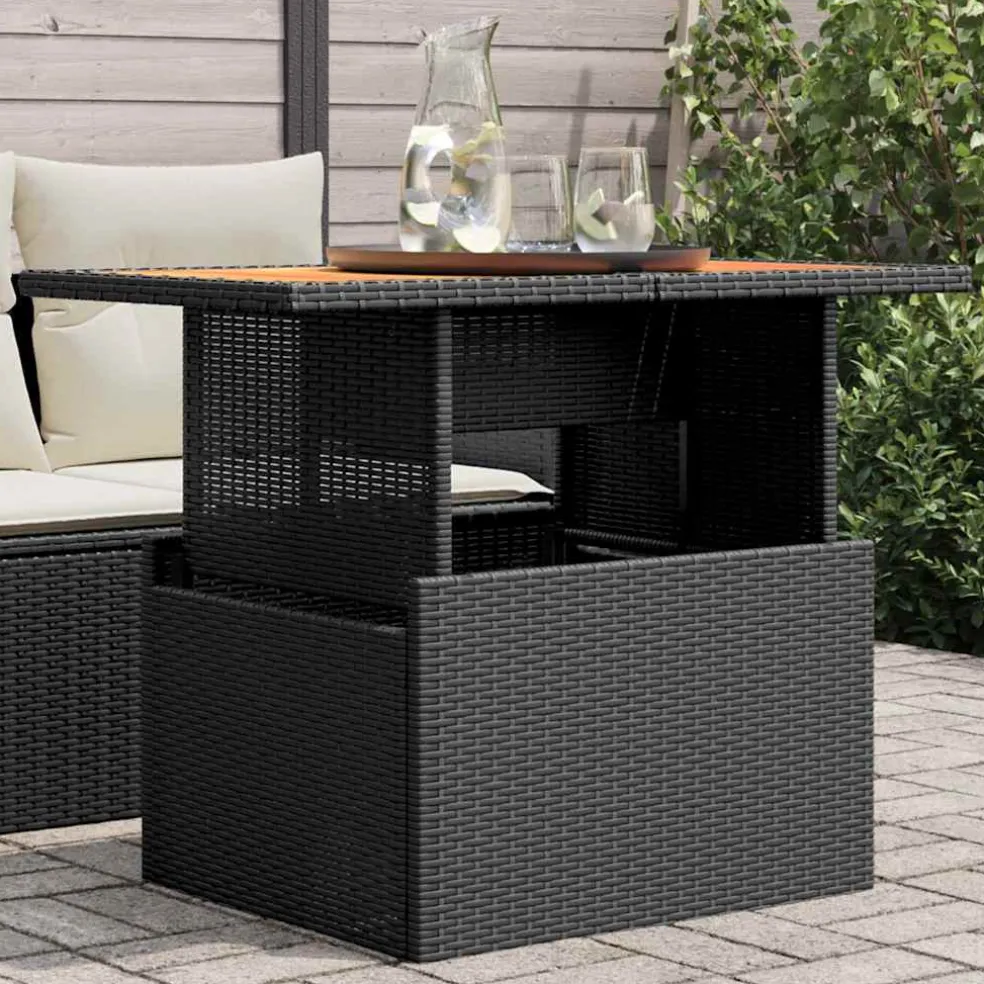 vidaXL Tuintafel 100x55x73 cm poly rattan en acaciahout zwart