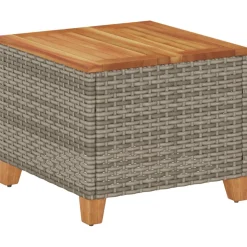 vidaXL Tuintafel 45x45x37 cm poly rattan en acaciahout grijs