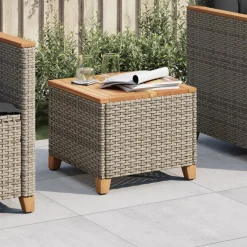 vidaXL Tuintafel 45x45x37 cm poly rattan en acaciahout grijs