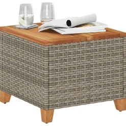 vidaXL Tuintafel 45x45x37 cm poly rattan en acaciahout grijs