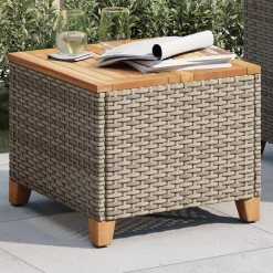 vidaXL Tuintafel 45x45x37 cm poly rattan en acaciahout grijs