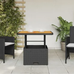 vidaXL Tuintafel 80x80x71 cm poly rattan en acaciahout zwart