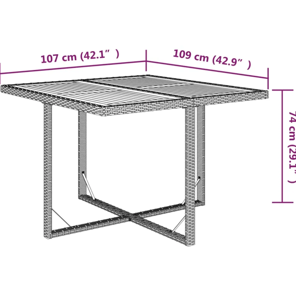 vidaXL Tuintafel 109x107x74 cm poly rattan en massief acaciahout beige