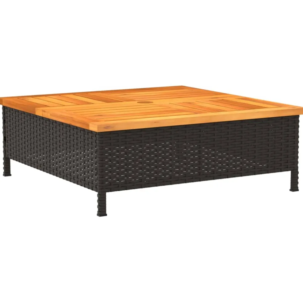 vidaXL Tuintafel 70x70x25 cm poly rattan en acaciahout zwart