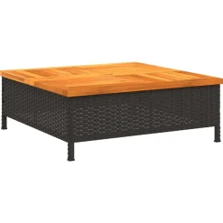 vidaXL Tuintafel 70x70x25 cm poly rattan en acaciahout zwart
