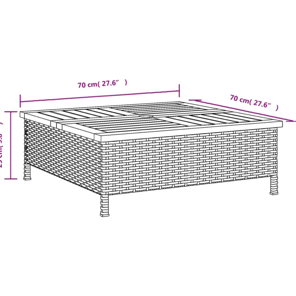 vidaXL Tuintafel 70x70x25 cm poly rattan en acaciahout zwart