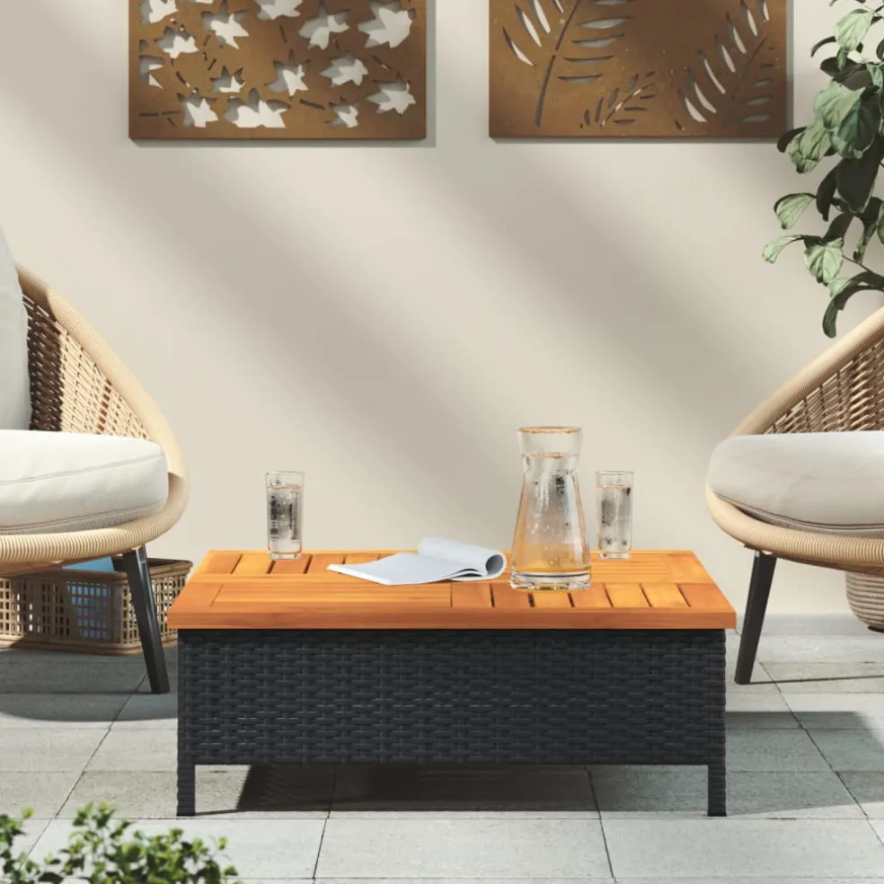 vidaXL Tuintafel 70x70x25 cm poly rattan en acaciahout zwart