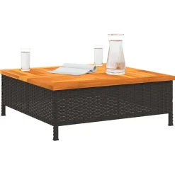 vidaXL Tuintafel 70x70x25 cm poly rattan en acaciahout zwart