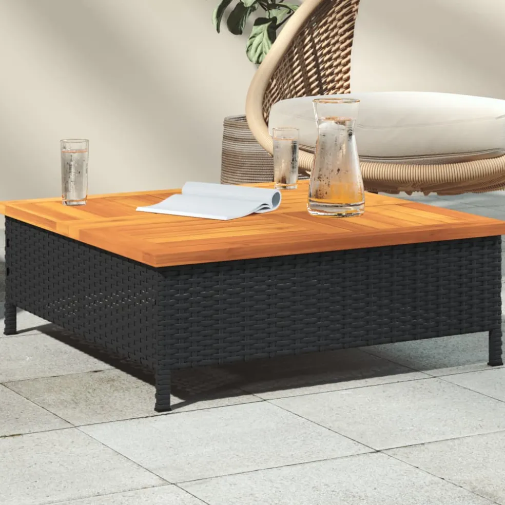vidaXL Tuintafel 70x70x25 cm poly rattan en acaciahout zwart