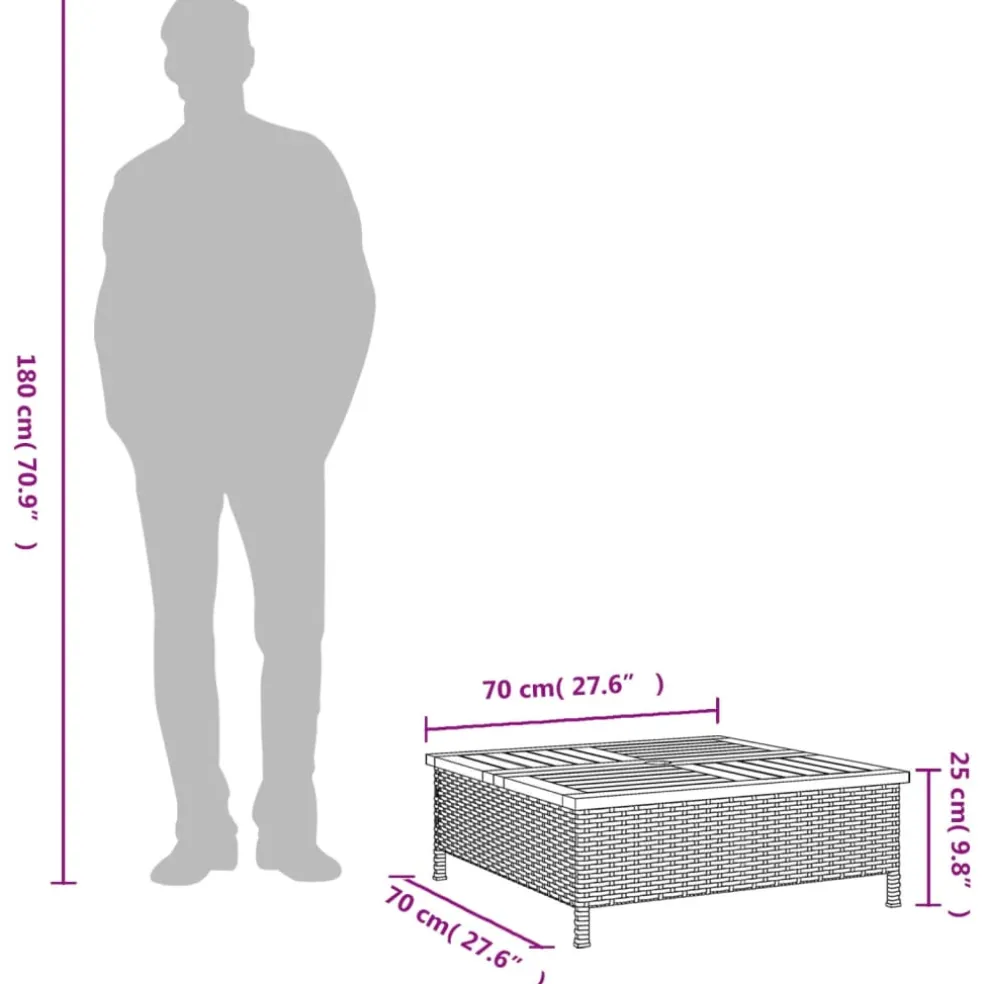 vidaXL Tuintafel 70x70x25 cm poly rattan en acaciahout zwart
