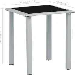 vidaXL Tuintafel 41x41x45 cm staal en glas zwart en zilverkleurig