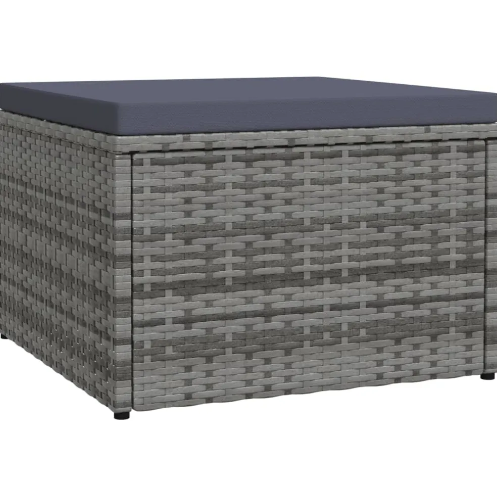 vidaXL Tuinvoetenbank met kussen poly rattan grijs