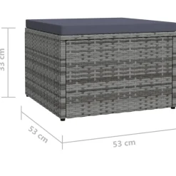 vidaXL Tuinvoetenbank met kussen poly rattan grijs