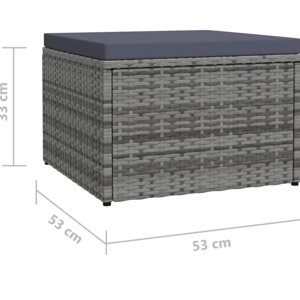 vidaXL Tuinvoetenbank met kussen poly rattan grijs