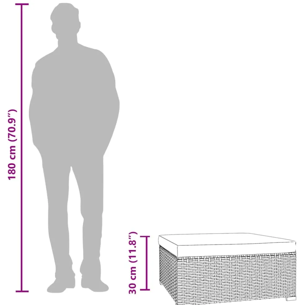 vidaXL Tuinvoetenbank met kussen 70x70x30 cm poly rattan bruin