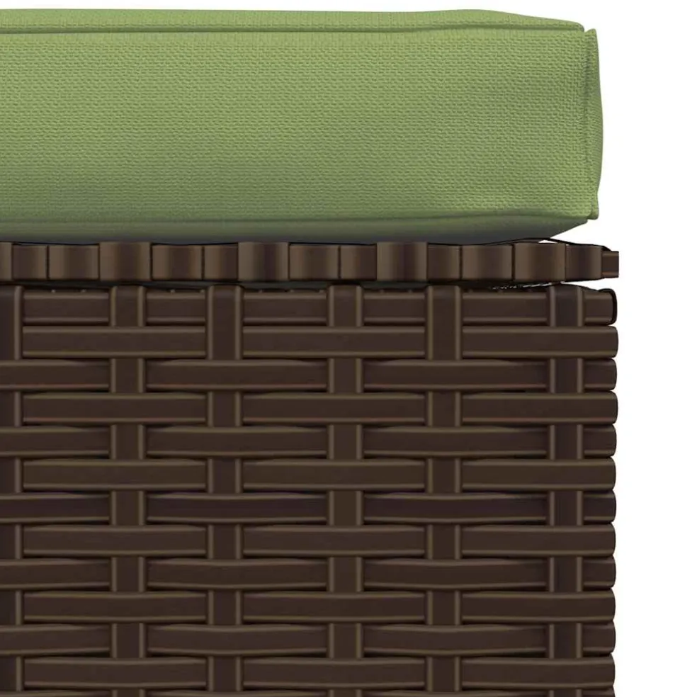 vidaXL Tuinvoetenbank met kussen 70x70x30 cm poly rattan bruin