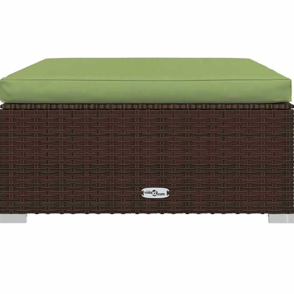 vidaXL Tuinvoetenbank met kussen 70x70x30 cm poly rattan bruin