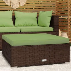 vidaXL Tuinvoetenbank met kussen 70x70x30 cm poly rattan bruin