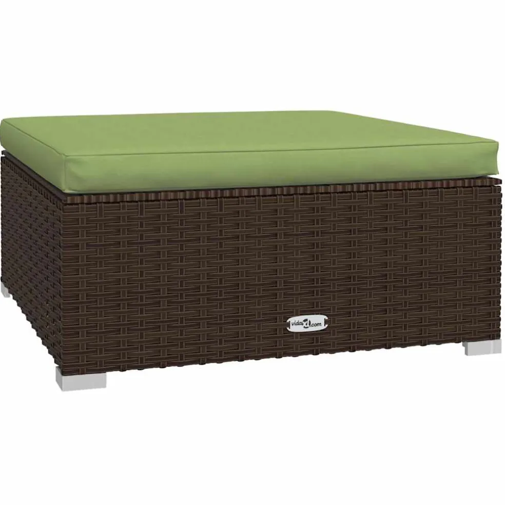 vidaXL Tuinvoetenbank met kussen 70x70x30 cm poly rattan bruin