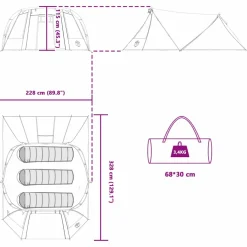 vidaXL Tunnel Tent 3-Person 3-persoons Blauw en Grijs
