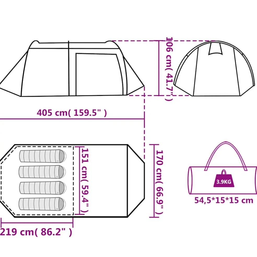 vidaXL Tunneltent 4-persoons waterdicht blauw
