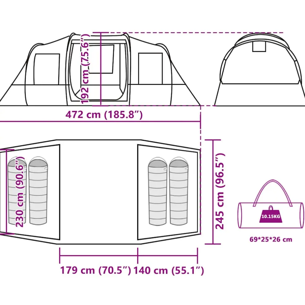 vidaXL Tunneltent 4-persoons waterdicht olijfgroen