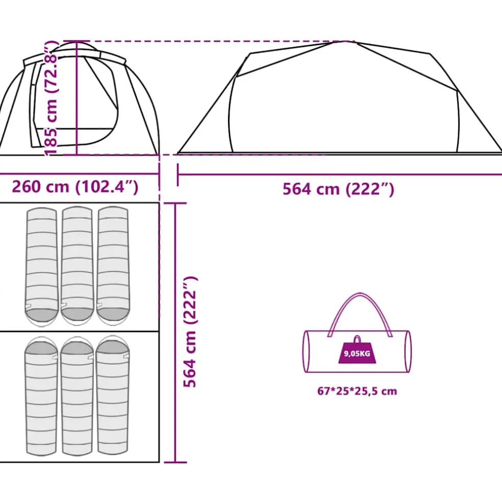 vidaXL Tunneltent 6-persoons waterbestendig olijfgroen