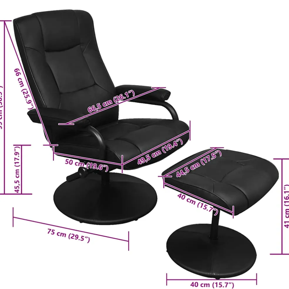 vidaXL Tv-fauteuil met voetenbankje kunstleer zwart