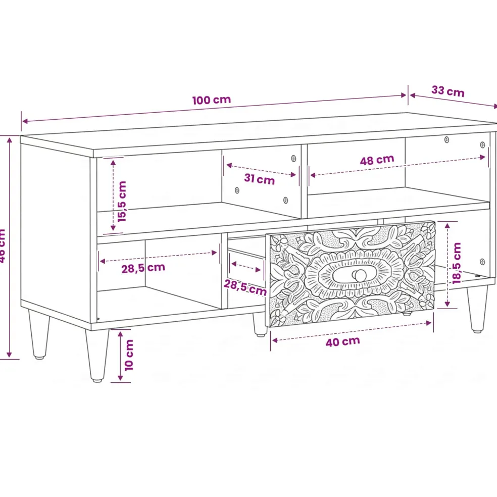 vidaXL TV-kast Bruin 100 x 33 x 46 cm Massief Mango Hout