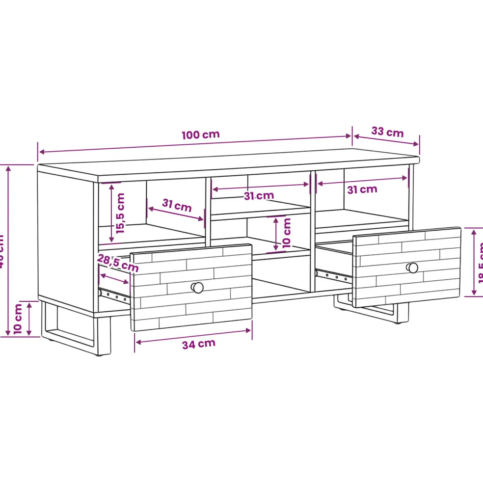 vidaXL TV-kast Corona Bruin 100 x 33 x 46 cm Massief Mango Hout