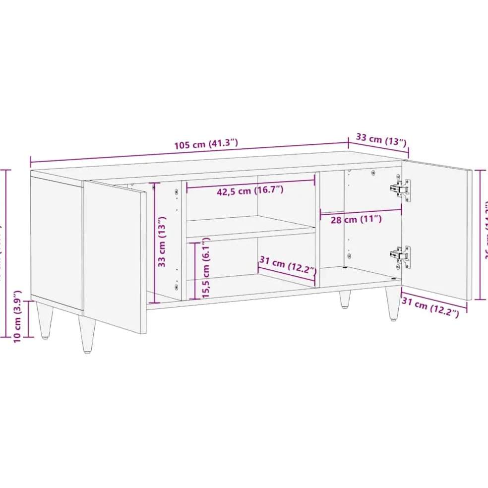 vidaXL TV-kast Honingbruin 105 x 33 x 46 cm Massief Mango Hout