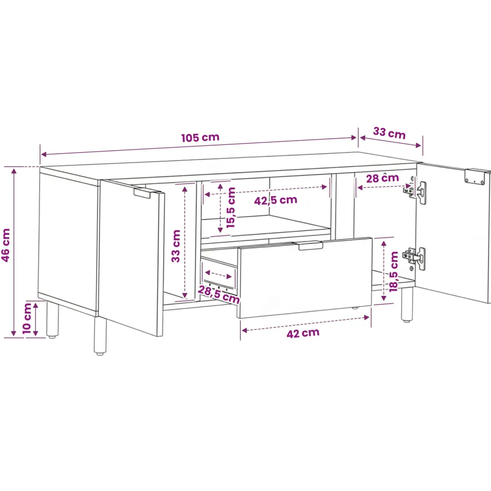 vidaXL TV-kast met lade Acacia Bruine Afwerking 105 x 33 x 46 cm