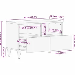 vidaXL TV-kast met lade Bruin 70 x 33,5 x 46 cm Massief Mango Hout