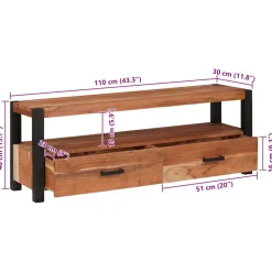 vidaXL TV-kast met lade Bruin 110 x 30 x 40 cm Massief acaciahout