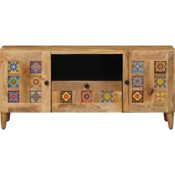 vidaXL TV-kast met lade Naturel 105 x 33,5 x 46 cm Massief Mango Hout