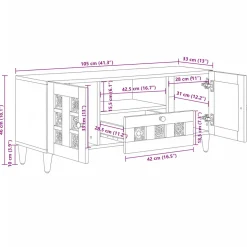vidaXL TV-kast met lade Naturel 105 x 33,5 x 46 cm Massief Mango Hout