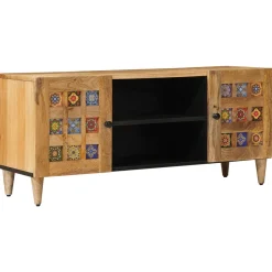 vidaXL TV-kast met plank Naturel 105 x 33 x 46 cm Massief Mango Hout