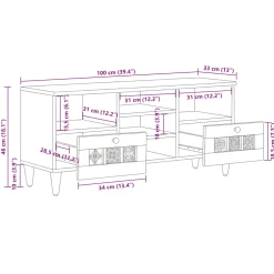 vidaXL TV-kast Walnotenhout 100 x 33 x 46 cm Massief Mango Hout