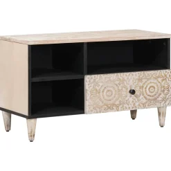 vidaXL TV-kast Wit 80 x 33,5 x 46 cm Massief Mango Hout