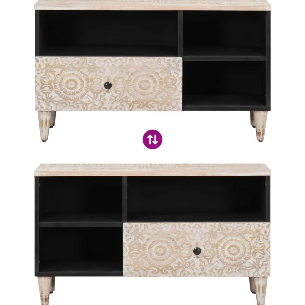 vidaXL TV-kast Wit 80 x 33,5 x 46 cm Massief Mango Hout