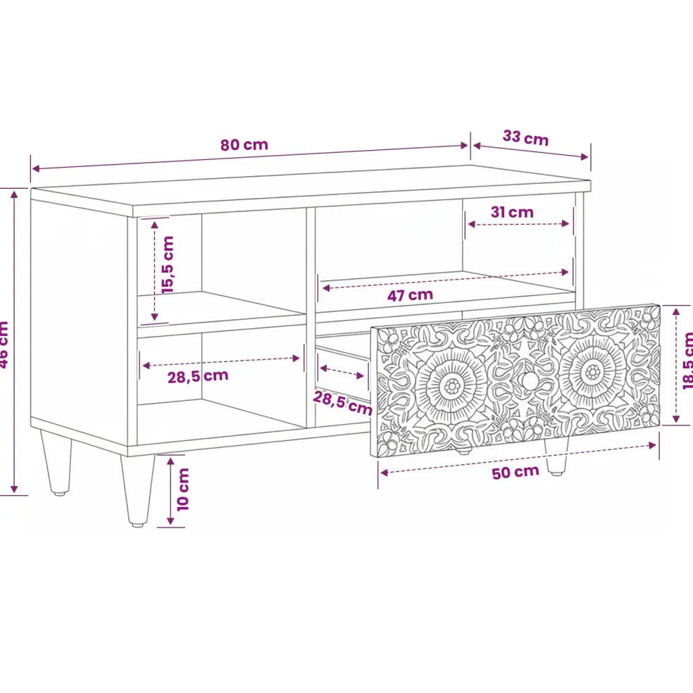 vidaXL TV-kast Wit 80 x 33,5 x 46 cm Massief Mango Hout