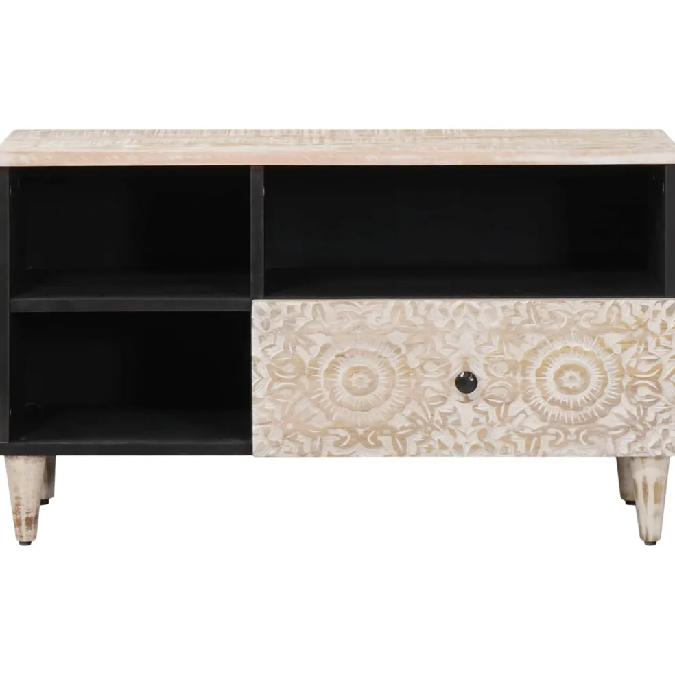 vidaXL TV-kast Wit 80 x 33,5 x 46 cm Massief Mango Hout