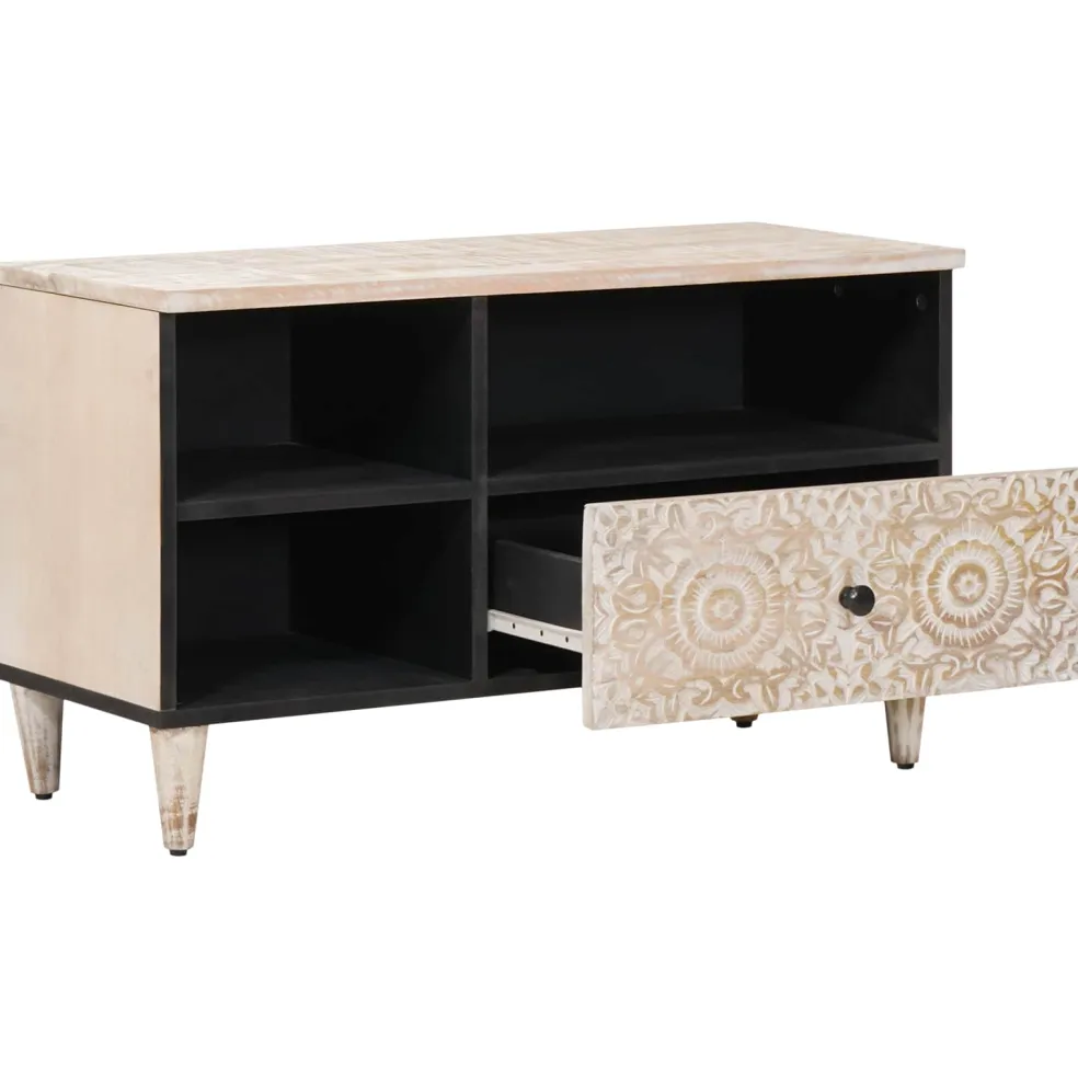 vidaXL TV-kast Wit 80 x 33,5 x 46 cm Massief Mango Hout