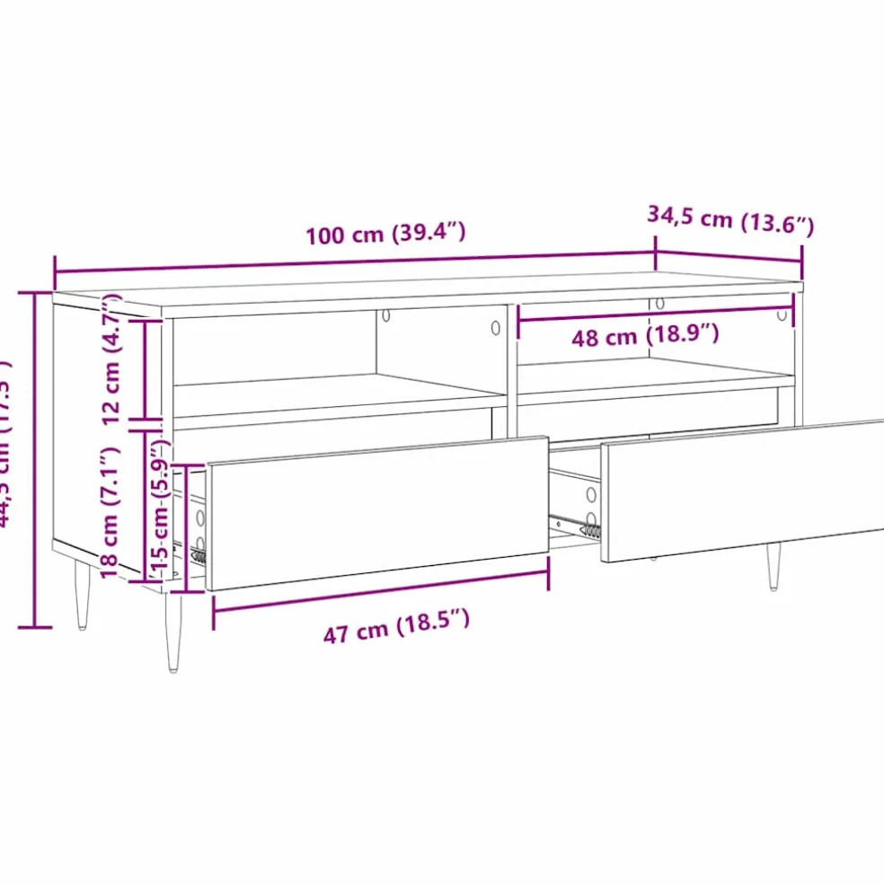 vidaXL TV-kast 100 x 34,5 x 44,5 cm Artisan Eiken