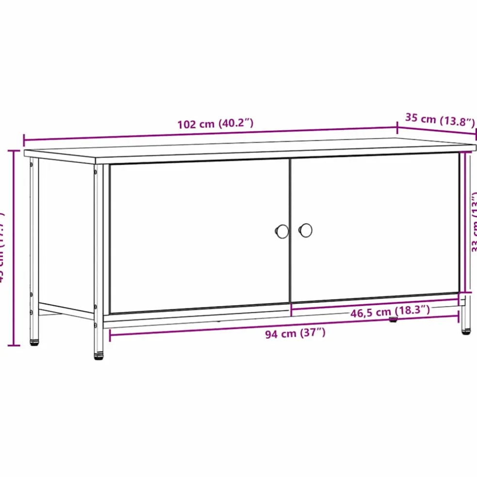 vidaXL TV-kast 100 x 35 x 45 cm Artisan Eiken Bewerkt hout