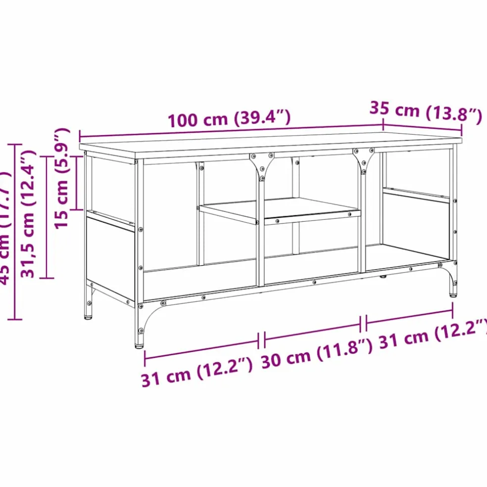 vidaXL TV-kast 100 x 35 x 45 cm Artisan Eiken Gemonteerd hout en ijzer